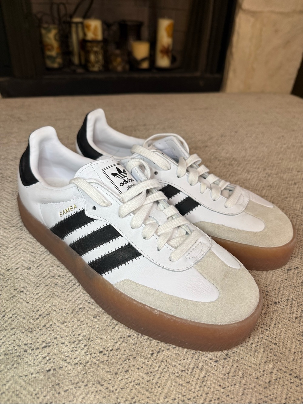 NWOT adidas Sambae Platform Sneakers in White/Black with Gum Sole